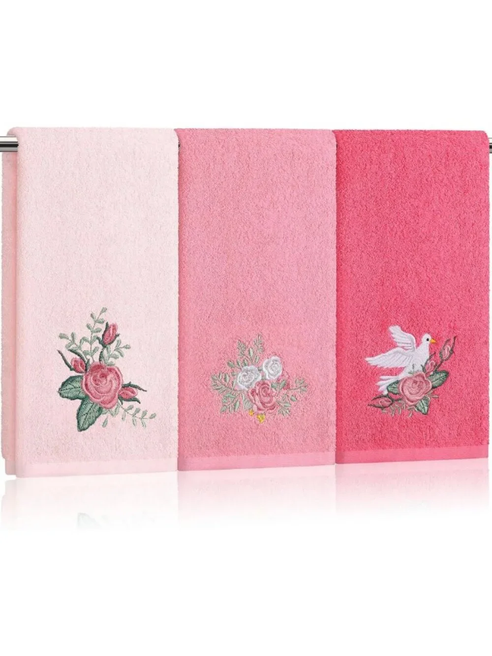 3 Pcs Pink Floral Hand Towels Set - Spring Rose Bath Towels for Home Decor